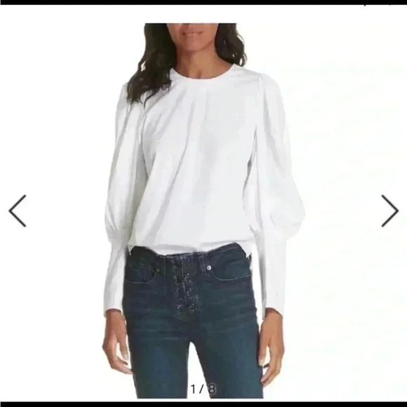 Veronica beard CLARKE BUTTON-BACK POPLIN TOP IN WHITE in size 0 - Picture 7 of 8